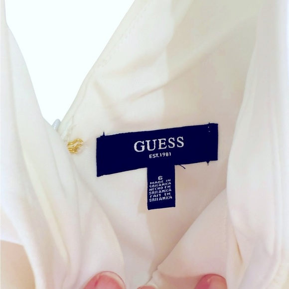 NWT GUESS White Puff Sleeve Wired V Mini Dress Size 6 - Picture 5 of 9